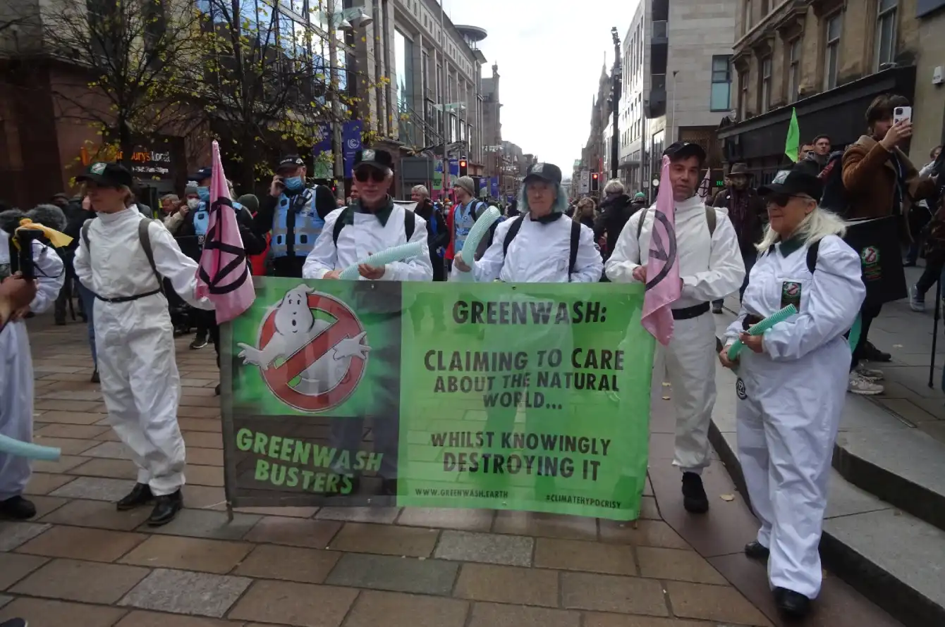 Bristol Airport Greenwashbusters that demonstrate against misleading sustainability claims. (c) Stay Grounded