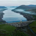 Loch Vaich and the Vaich dam in Scotland, UK, part of the second phase of the Conon Valley hydro-electric scheme